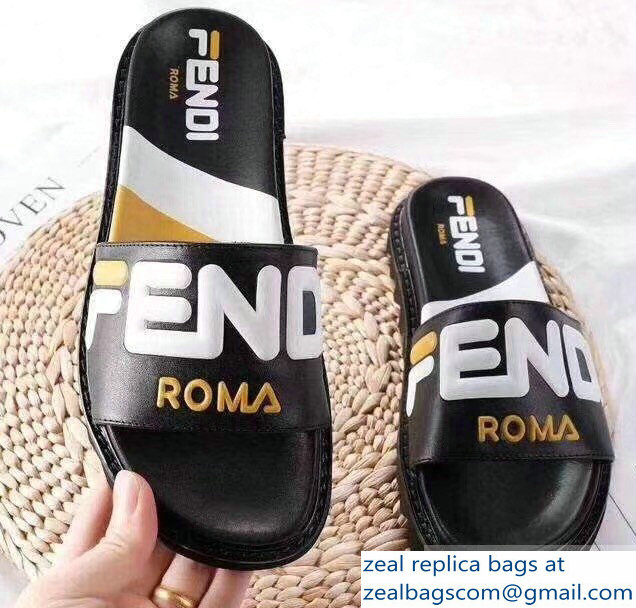 Fendi Slides Mania Logo Black 2019 - Click Image to Close