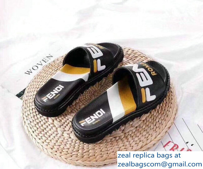 Fendi Slides Mania Logo Black 2019 - Click Image to Close