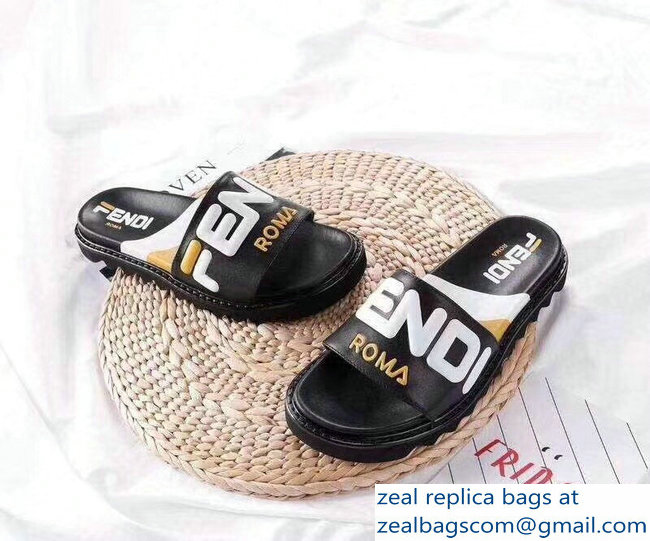 Fendi Slides Mania Logo Black 2019