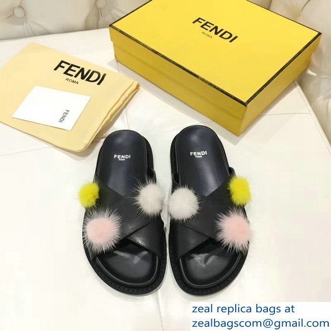 Fendi Slides Mink Pompom Black 2019