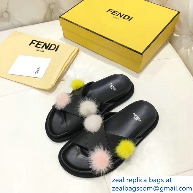 Fendi Slides Mink Pompom Black 2019