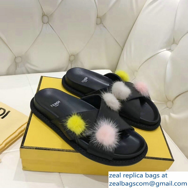 Fendi Slides Mink Pompom Black 2019