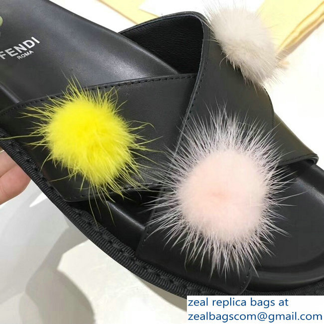 Fendi Slides Mink Pompom Black 2019