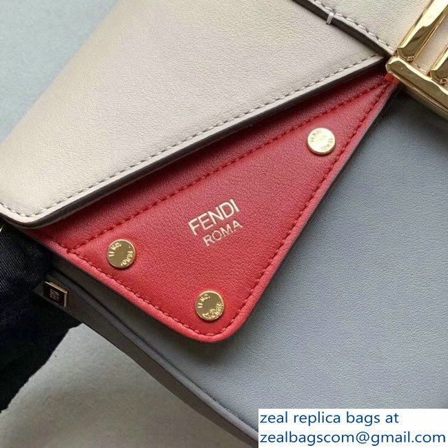 Fendi Studded Baguette Flap Shoulder Bag Beige/Red/Gray 2019 - Click Image to Close