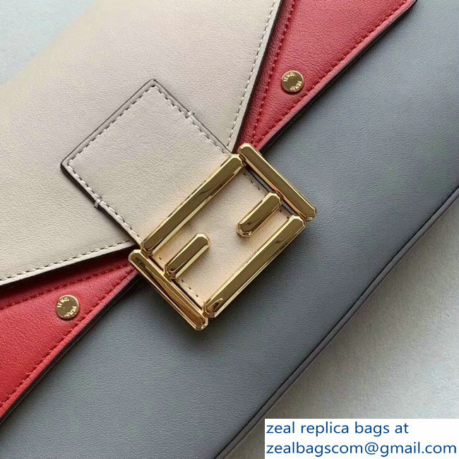 Fendi Studded Baguette Flap Shoulder Bag Beige/Red/Gray 2019