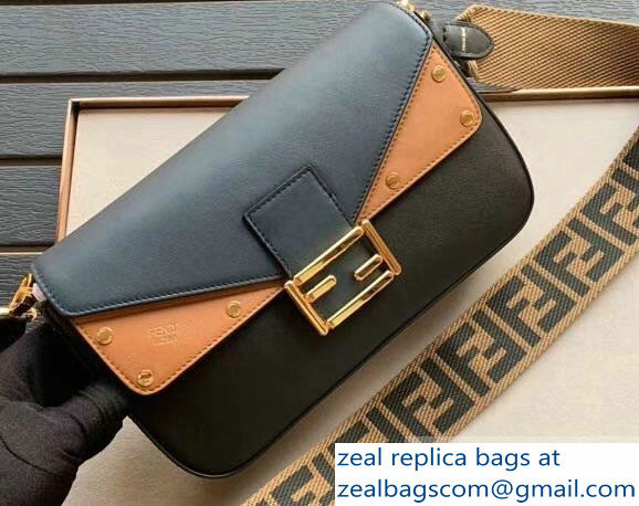 Fendi Studded Baguette Flap Shoulder Bag Blue/Apricot/Black 2019