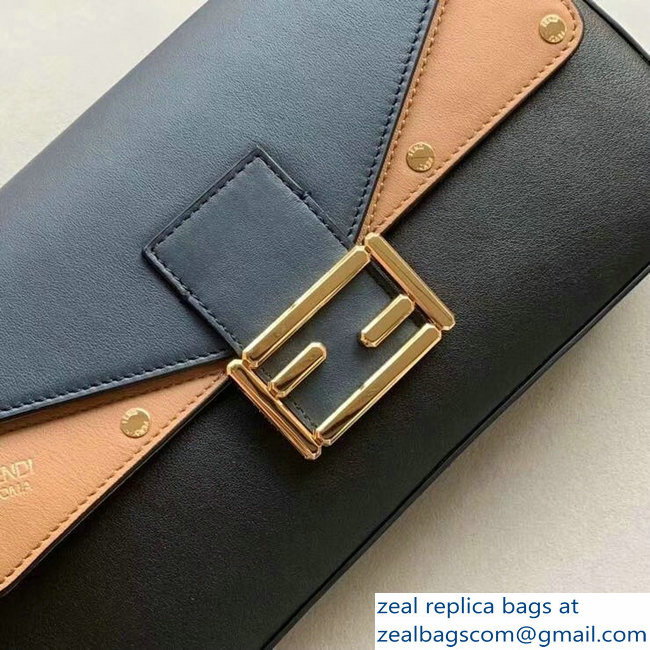 Fendi Studded Baguette Flap Shoulder Bag Blue/Apricot/Black 2019