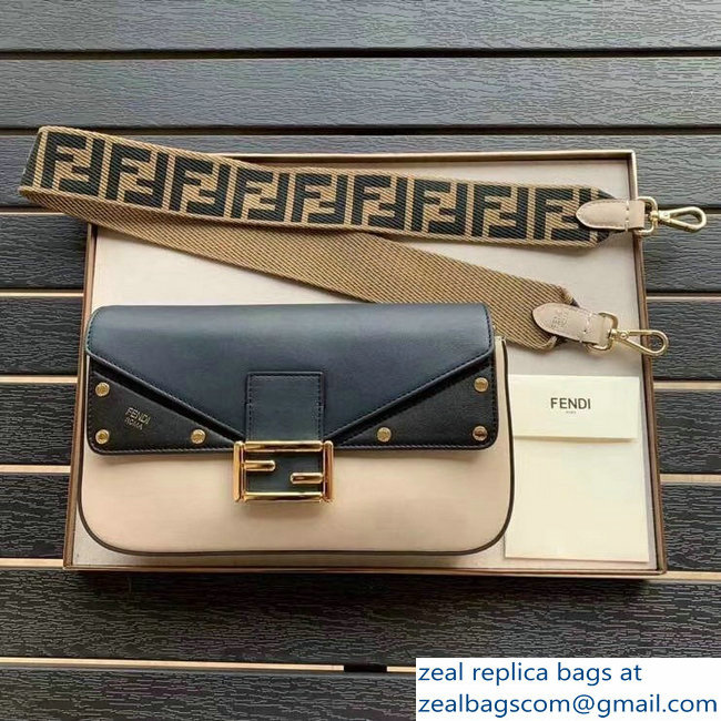 Fendi Studded Baguette Flap Shoulder Bag Blue/Black/Beige 2019 - Click Image to Close