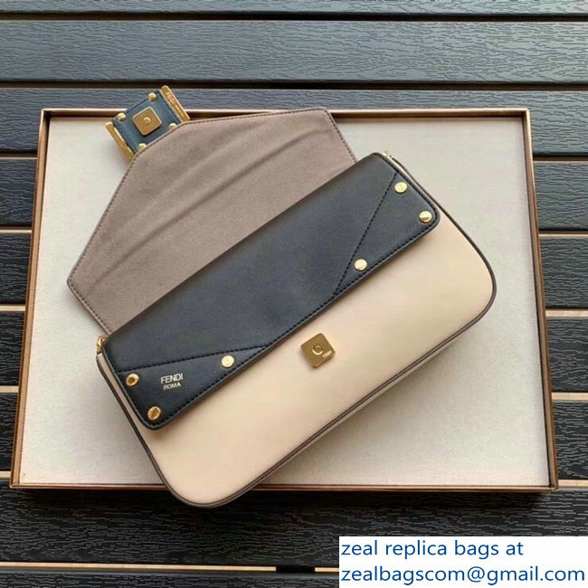 Fendi Studded Baguette Flap Shoulder Bag Blue/Black/Beige 2019 - Click Image to Close