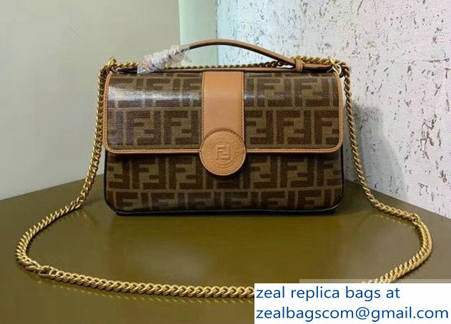 Fendi medium Baguette FF Logo Glazed Fabric Shoulder Bag Brown 2018