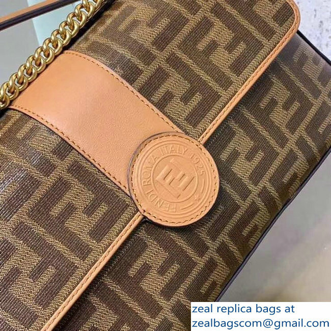Fendi medium Baguette FF Logo Glazed Fabric Shoulder Bag Brown 2018