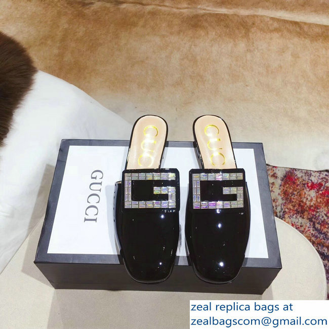 Gucci Crystal G Slipper Patent Black 2019 - Click Image to Close