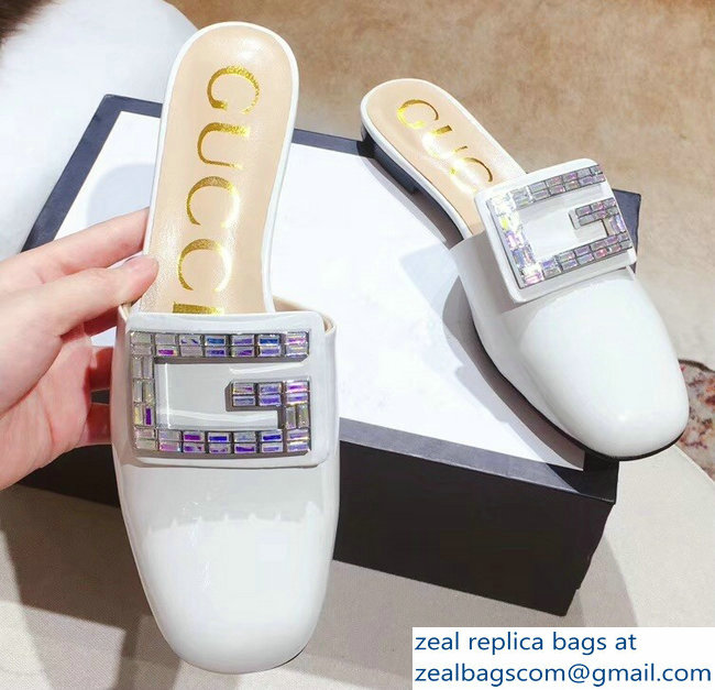 Gucci Crystal G Slipper Patent White 2019
