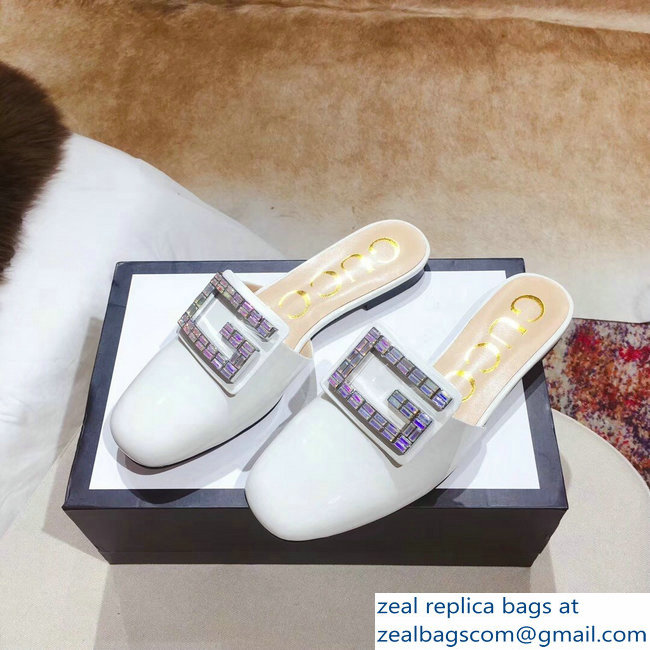 Gucci Crystal G Slipper Patent White 2019