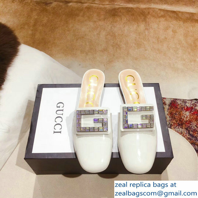 Gucci Crystal G Slipper Patent White 2019