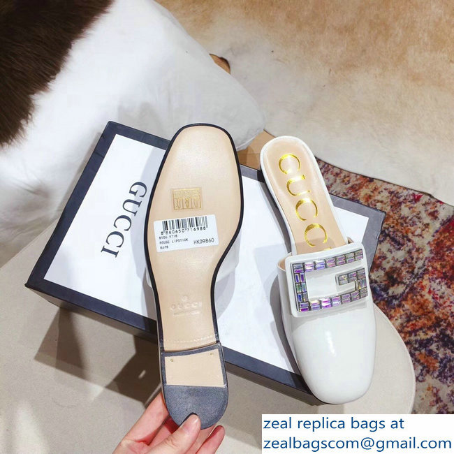 Gucci Crystal G Slipper Patent White 2019 - Click Image to Close