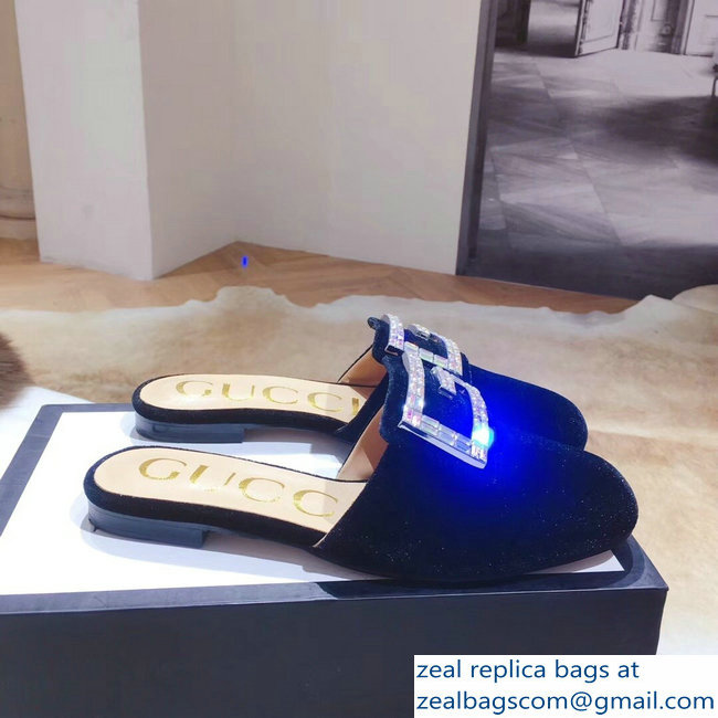 Gucci Crystal G Slipper Velvet Black 2019