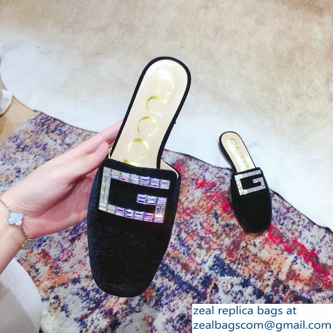 Gucci Crystal G Slipper Velvet Black 2019