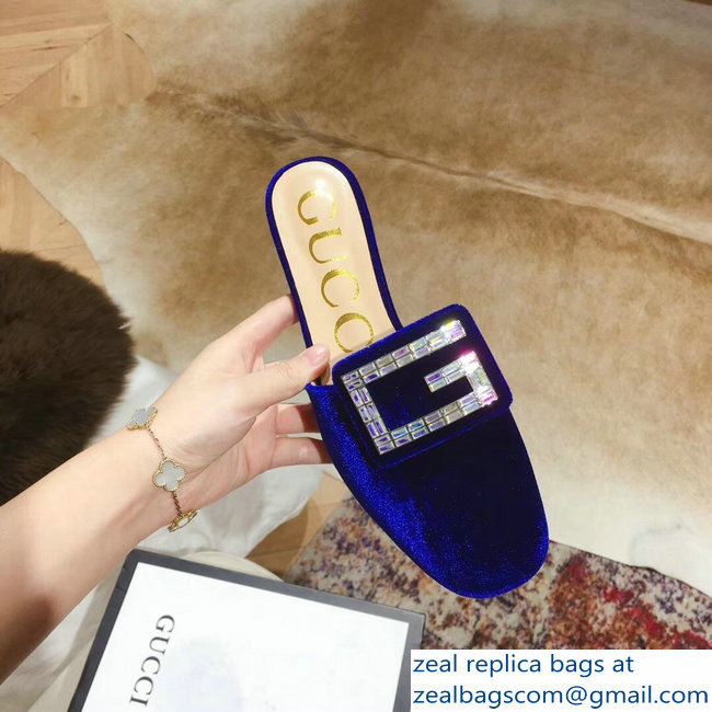 Gucci Crystal G Slipper Velvet Blue 2019 - Click Image to Close