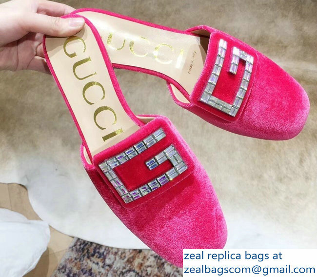 Gucci Crystal G Slipper Velvet Pink 2019 - Click Image to Close