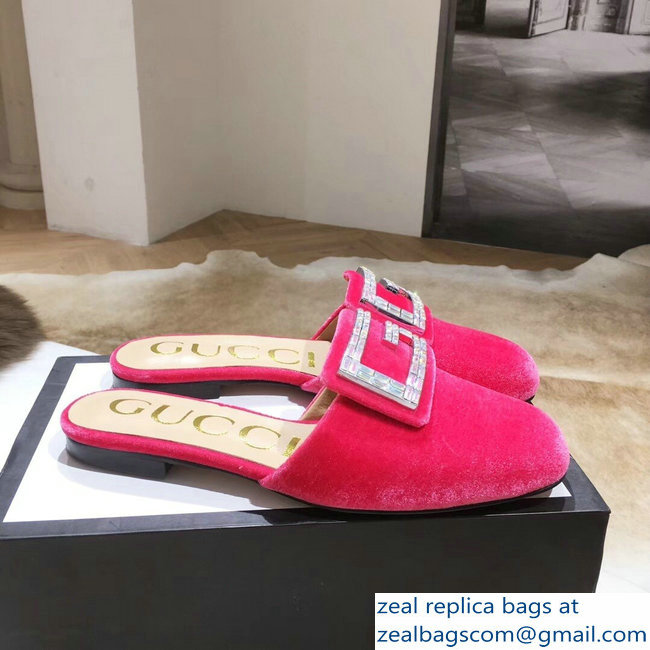 Gucci Crystal G Slipper Velvet Pink 2019