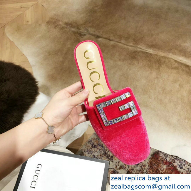 Gucci Crystal G Slipper Velvet Pink 2019