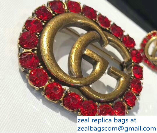 Gucci Double G Brooch With Red Crystals 2019