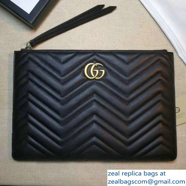 Gucci GG Marmont Leather Pouch Clutch Bag 476440 Black - Click Image to Close