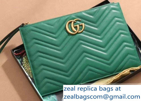 Gucci GG Marmont Leather Pouch Clutch Bag 476440 Green - Click Image to Close