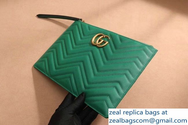 Gucci GG Marmont Leather Pouch Clutch Bag 476440 Green