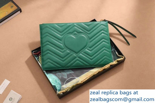 Gucci GG Marmont Leather Pouch Clutch Bag 476440 Green