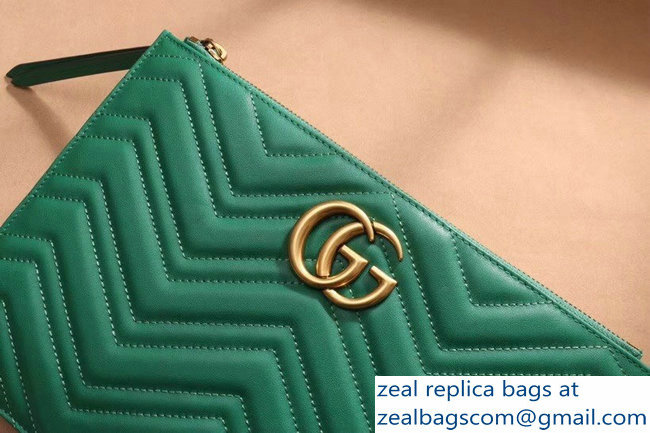 Gucci GG Marmont Leather Pouch Clutch Bag 476440 Green