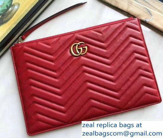 Gucci GG Marmont Leather Pouch Clutch Bag 476440 Red