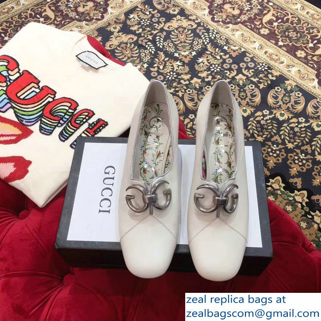 Gucci GG Mirrored Detail Rose Print Mid Heel Pumps White 2019