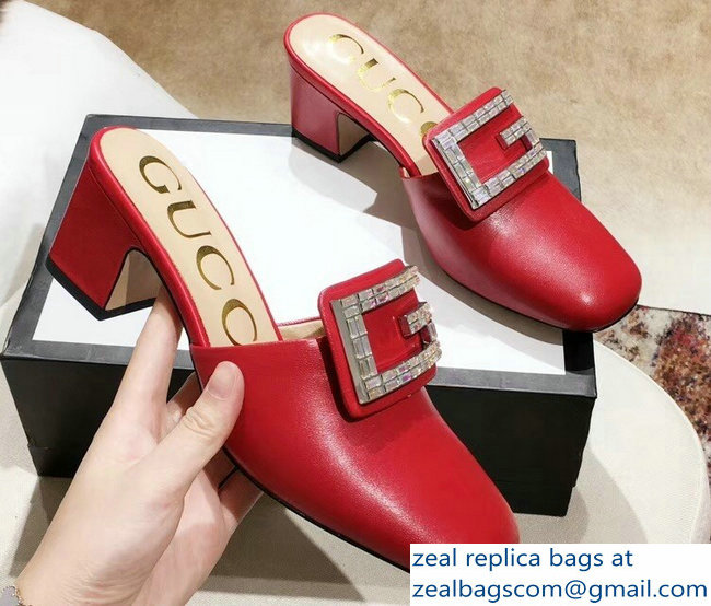 Gucci Heel 6cm Crystal G Slipper Mules Red 2019