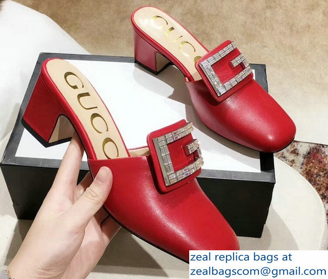 Gucci Heel 6cm Crystal G Slipper Mules Red 2019 - Click Image to Close