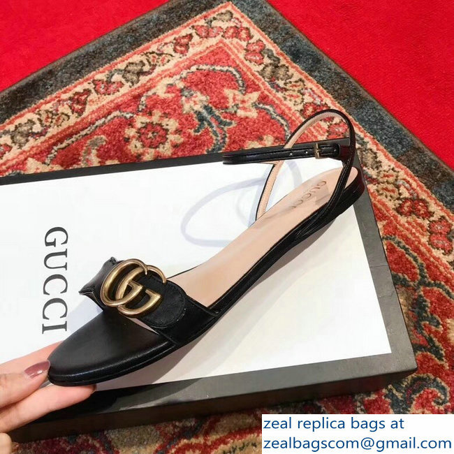 Gucci Leather Double G Flat Sandals 524631 Black 2019