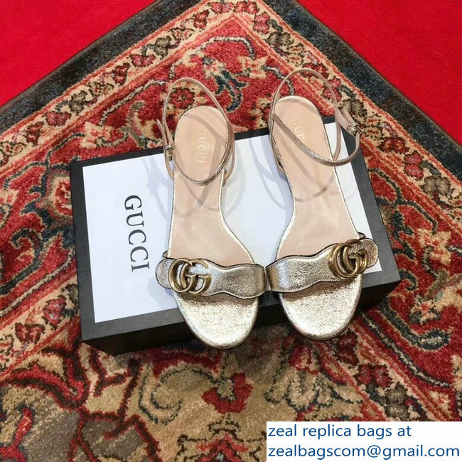 Gucci Leather Double G Flat Sandals 524631 Gold 2019