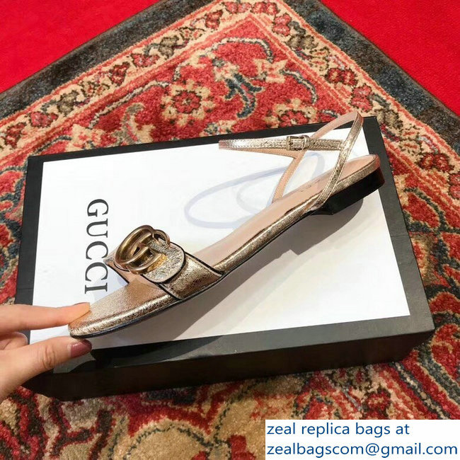 Gucci Leather Double G Flat Sandals 524631 Gold 2019