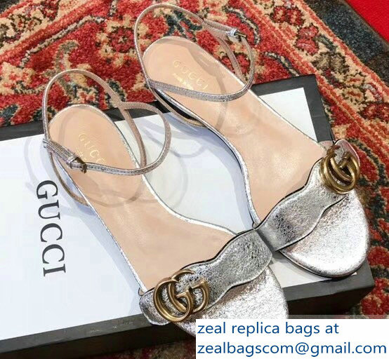 Gucci Leather Double G Flat Sandals 524631 Silver 2019 - Click Image to Close