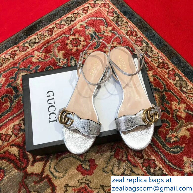 Gucci Leather Double G Flat Sandals 524631 Silver 2019 - Click Image to Close