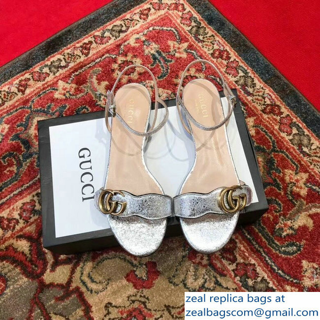 Gucci Leather Double G Flat Sandals 524631 Silver 2019 - Click Image to Close