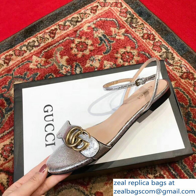 Gucci Leather Double G Flat Sandals 524631 Silver 2019 - Click Image to Close