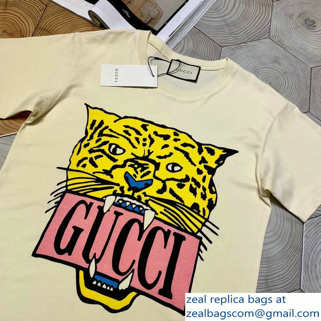 Gucci Logo And Tiger T-shirt Beige 2019