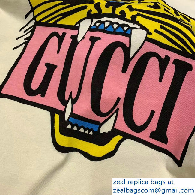 Gucci Logo And Tiger T-shirt Beige 2019