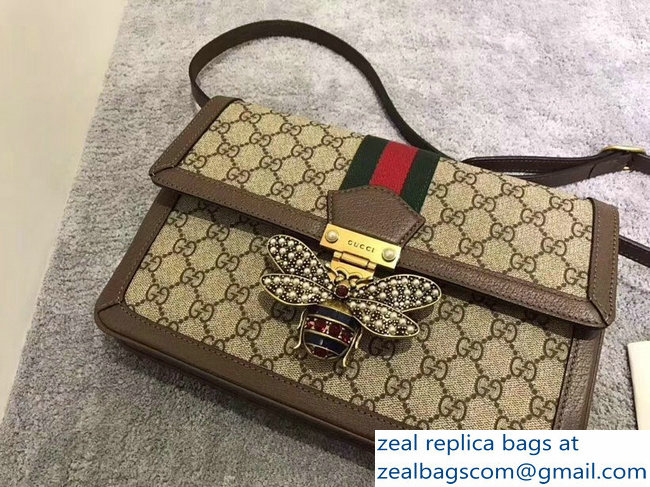 Gucci Queen Margaret Metal Bee Web GG Supreme Medium Shoulder Bag 524356 coffee 2018 - Click Image to Close