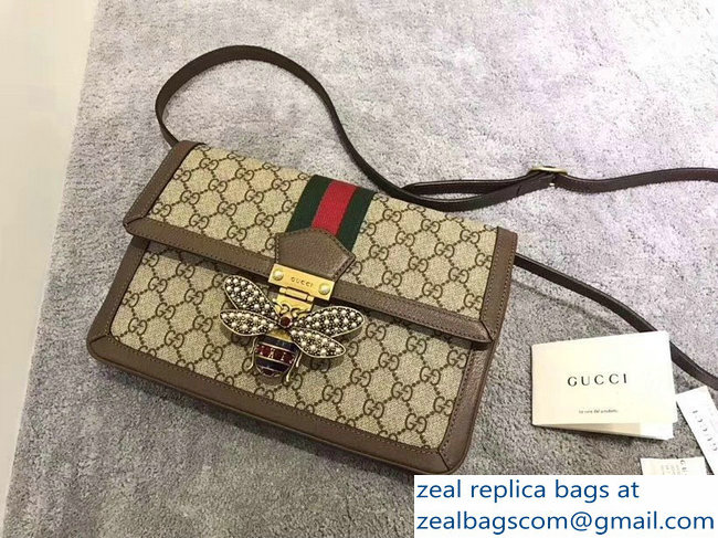 Gucci Queen Margaret Metal Bee Web GG Supreme Medium Shoulder Bag 524356 coffee 2018