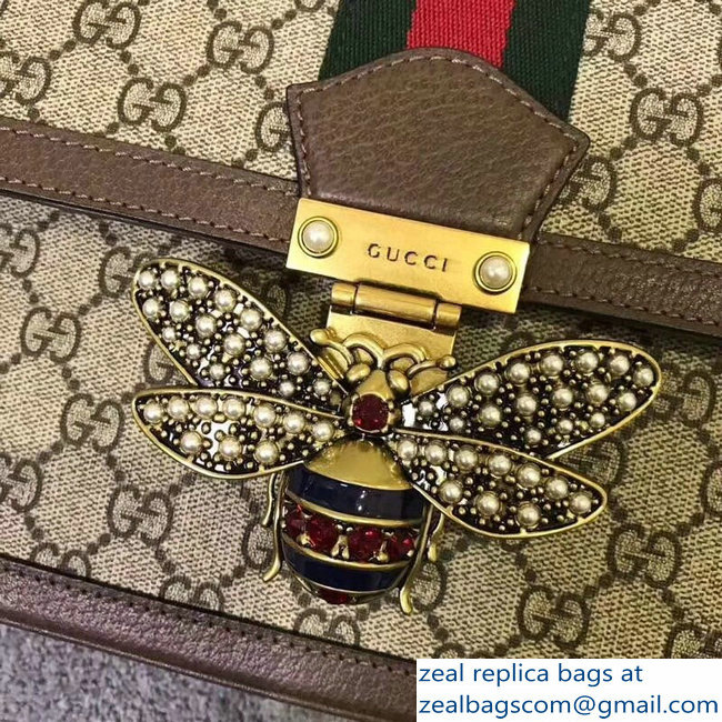 Gucci Queen Margaret Metal Bee Web GG Supreme Medium Shoulder Bag 524356 coffee 2018