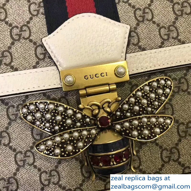 Gucci Queen Margaret Metal Bee Web GG Supreme Medium Shoulder Bag 524356 white 2018 - Click Image to Close