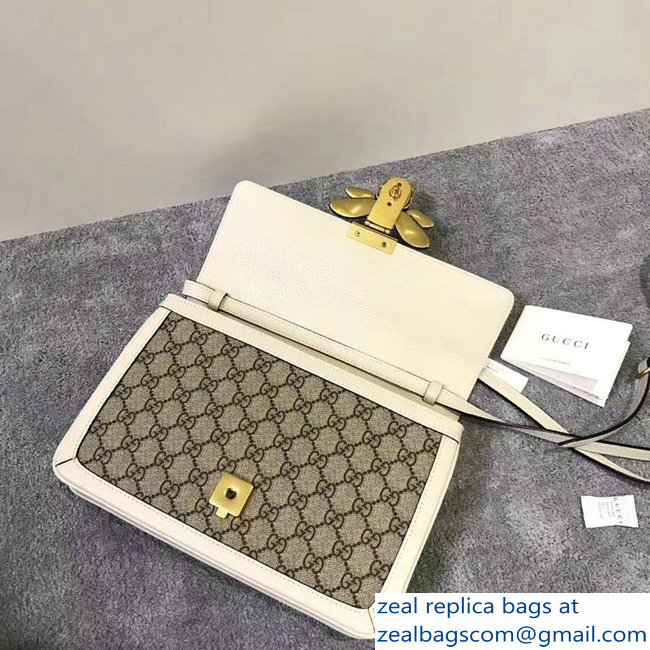 Gucci Queen Margaret Metal Bee Web GG Supreme Medium Shoulder Bag 524356 white 2018 - Click Image to Close